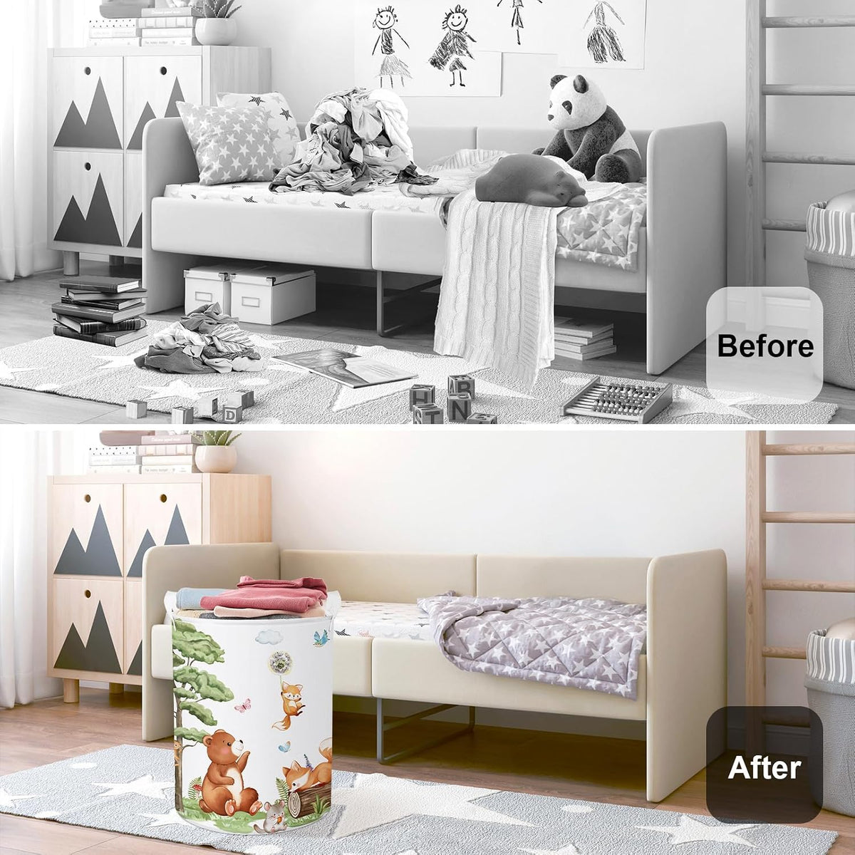 Forest Animals Baby Laundry Hamper Collapsible Clothes Kids Storage Basket Bear Fox Large Boys Girls Gift Toy Box Bin for Nursery, Squirrels, 63L