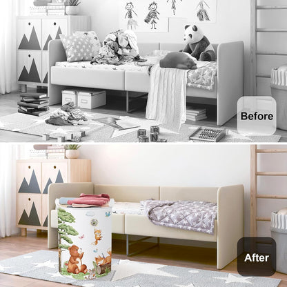 Forest Animals Baby Laundry Hamper Collapsible Clothes Kids Storage Basket Bear Fox Large Boys Girls Gift Toy Box Bin for Nursery, Squirrels, 63L
