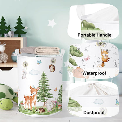 Forest Animals Baby Laundry Hamper Collapsible Clothes Kids Storage Basket Bear Fox Large Boys Girls Gift Toy Box Bin for Nursery, Squirrels, 63L