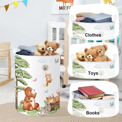 Forest Animals Baby Laundry Hamper Collapsible Clothes Kids Storage Basket Bear Fox Large Boys Girls Gift Toy Box Bin for Nursery, Squirrels, 63L