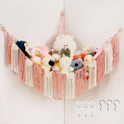Stuffed Animal Hammock with Weaving Tassels and Beads Sage Green