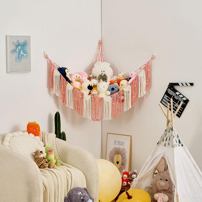 Stuffed Animal Hammock with Weaving Tassels and Beads Sage Green
