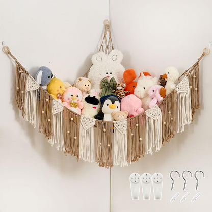 Stuffed Animal Hammock with Weaving Tassels and Beads Sage Green