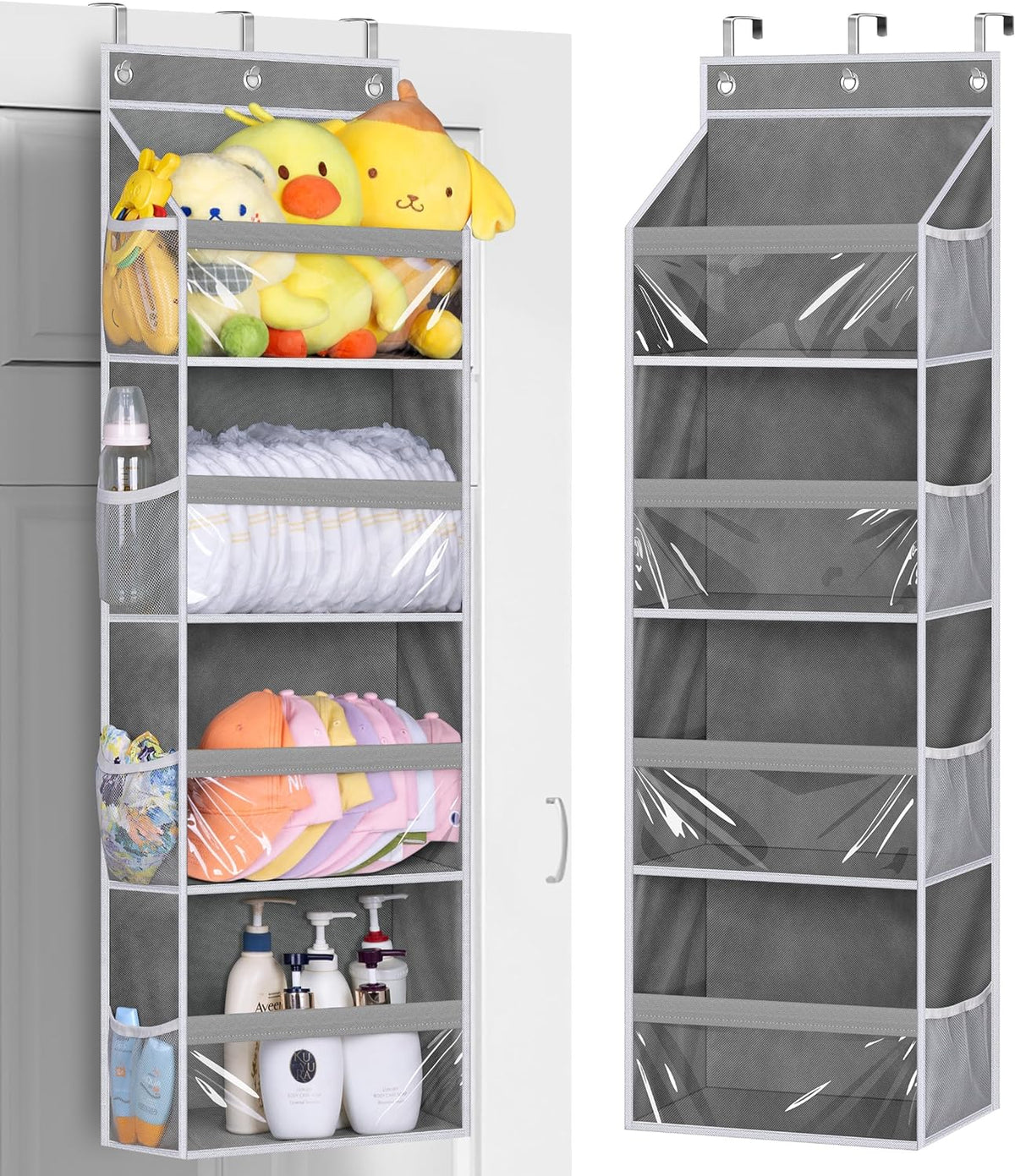 Over the Door Storage Organizer with 4 Large Pockets 8 Side Pockets Baby Hanging Closet Door Organizer Heavy Duty Pantry Organizer for Bathroom, Bedroom, Nursery, RV, Camper