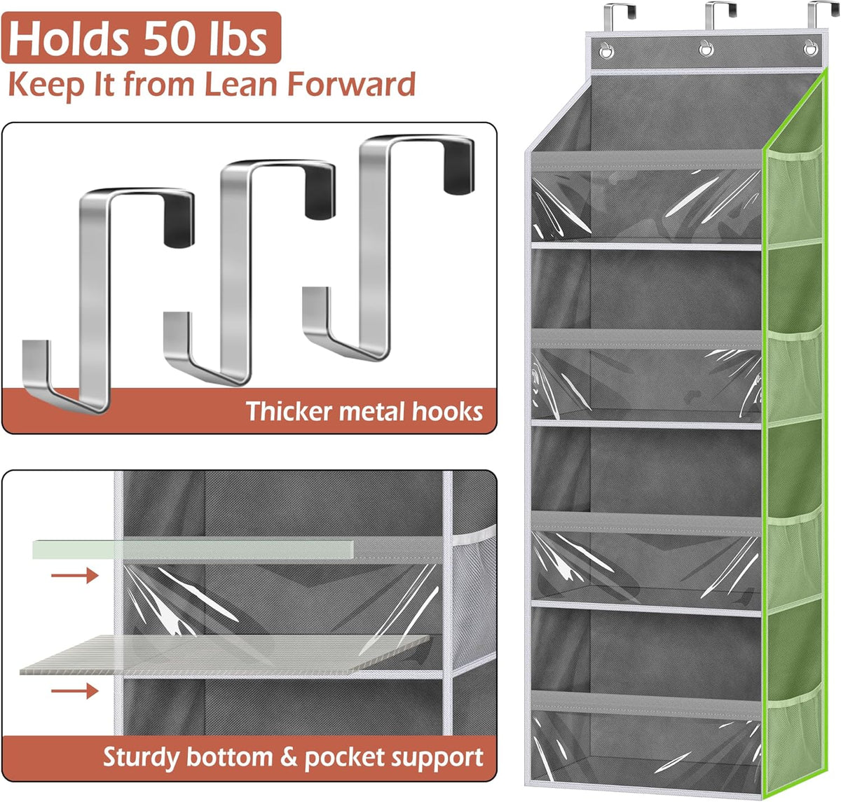 Over the Door Storage Organizer with 4 Large Pockets 8 Side Pockets Baby Hanging Closet Door Organizer Heavy Duty Pantry Organizer for Bathroom, Bedroom, Nursery, RV, Camper