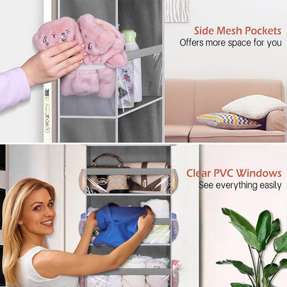 Over the Door Storage Organizer with 4 Large Pockets 8 Side Pockets Baby Hanging Closet Door Organizer Heavy Duty Pantry Organizer for Bathroom, Bedroom, Nursery, RV, Camper