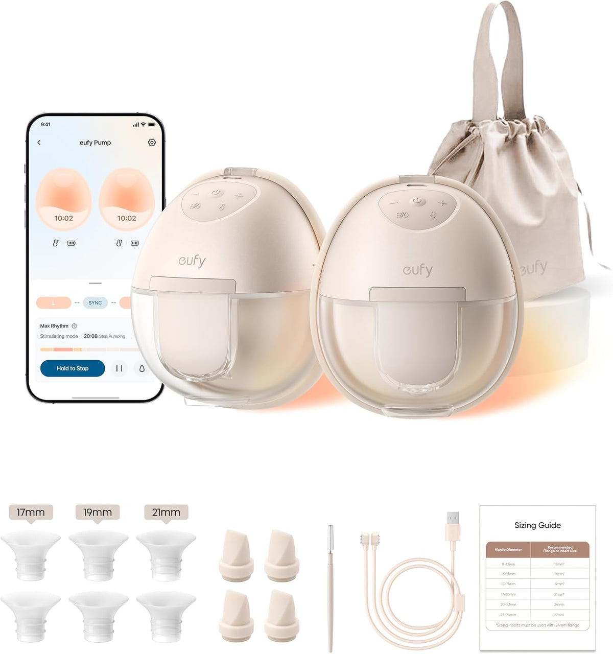 eufy Heated Massage Wearable Breast Pump S2 Pro, Charging Case