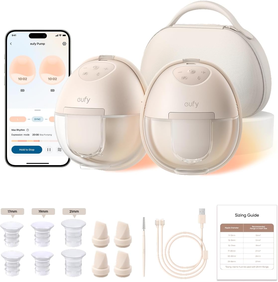 eufy Heated Massage Wearable Breast Pump S2 Pro, Charging Case