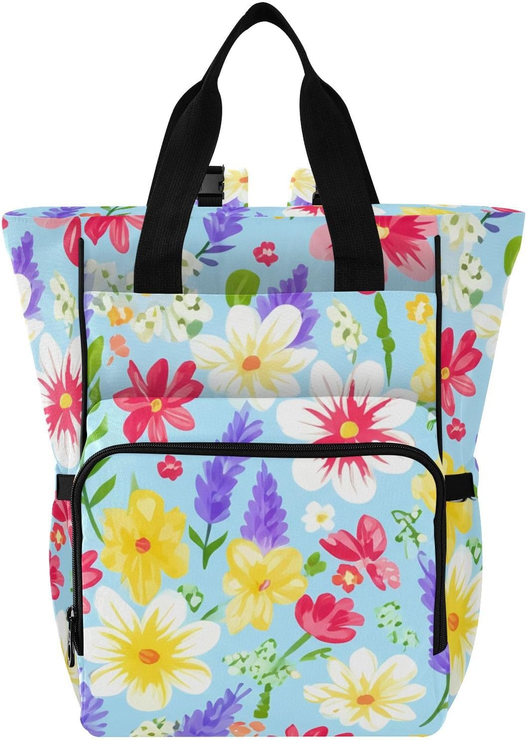 Diaper Bag Backpack, Multifunction Travel Bag for Moms Dads, Baby Changing Bag with Insulted Pockets, Stroller Straps and Side Bottle Pockets Colorful Floral Pattern