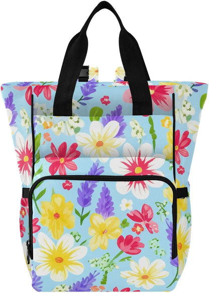 Diaper Bag Backpack, Multifunction Travel Bag for Moms Dads, Baby Changing Bag with Insulted Pockets, Stroller Straps and Side Bottle Pockets Colorful Floral Pattern
