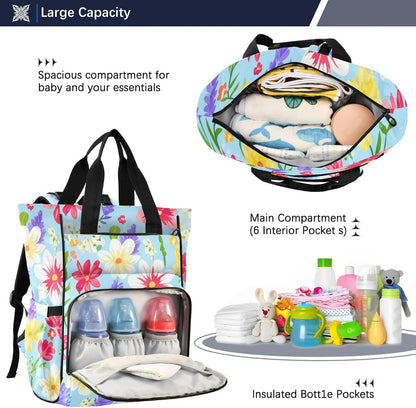 Diaper Bag Backpack, Multifunction Travel Bag for Moms Dads, Baby Changing Bag with Insulted Pockets, Stroller Straps and Side Bottle Pockets Colorful Floral Pattern