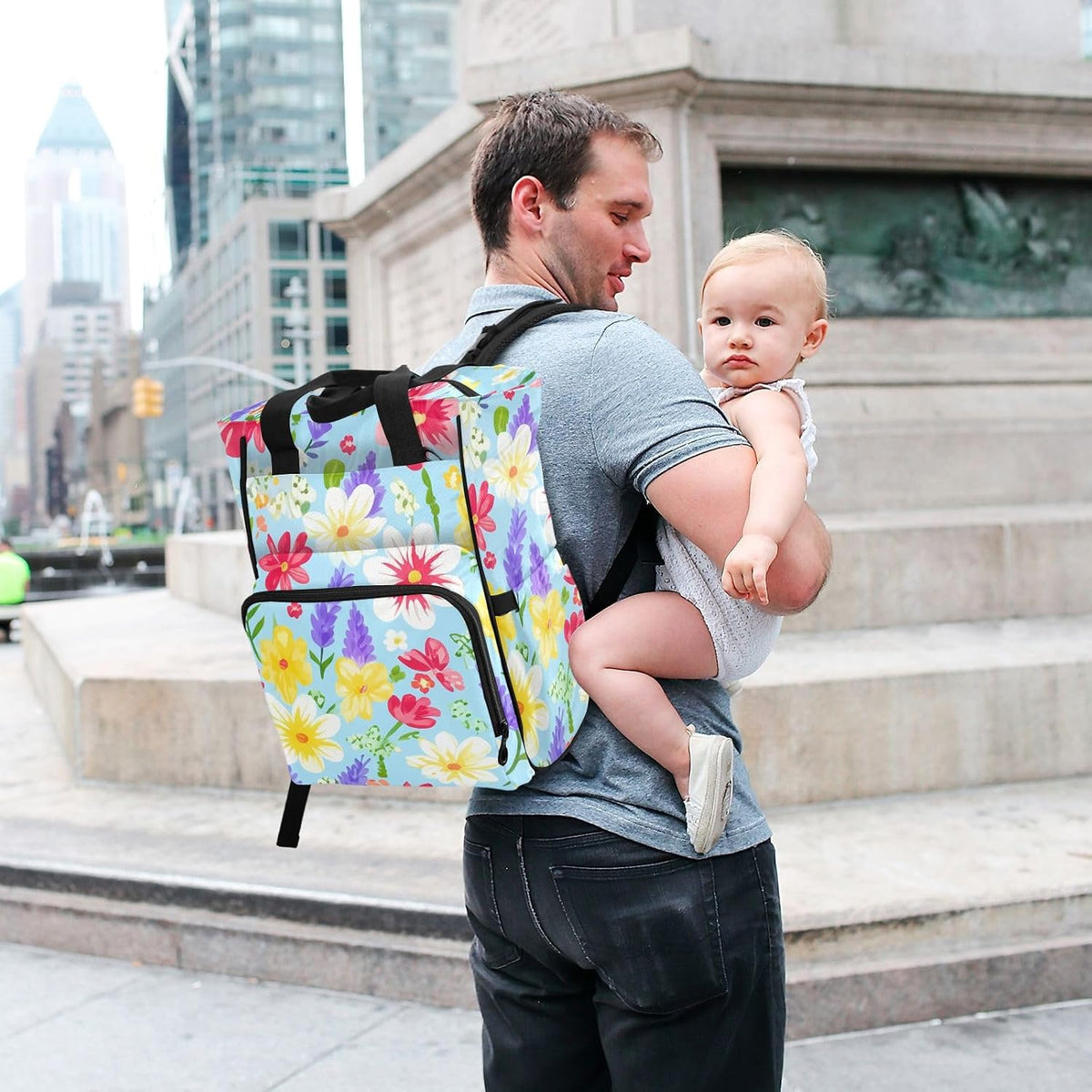 Diaper Bag Backpack, Multifunction Travel Bag for Moms Dads, Baby Changing Bag with Insulted Pockets, Stroller Straps and Side Bottle Pockets Colorful Floral Pattern