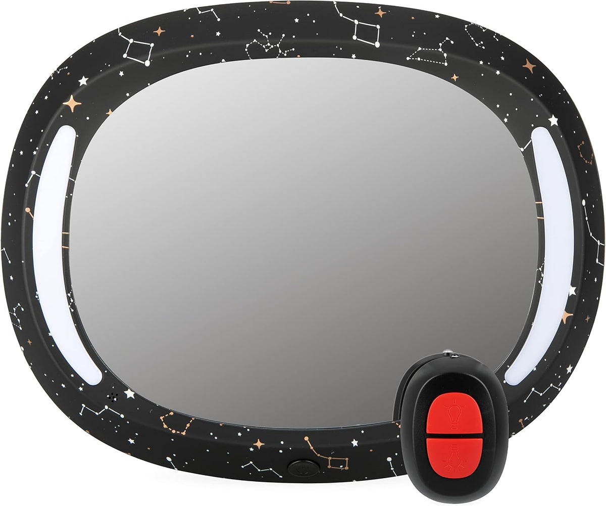 Nuby LED Light Backseat Baby Car Mirror with Remote Controlled Light, Wide View Shatter Resistant Mirror, Adjustable, White Cloud