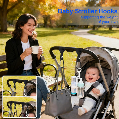 4-Pack Baby Stroller Hooks for Bags - Heavy Duty 2.48" Universal Carabiner Clips with Reinforced Rope, Multi-Scene Use for Bikes, Backpacks & Camping Gear