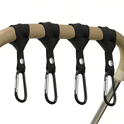 4-Pack Baby Stroller Hooks for Bags - Heavy Duty 2.48" Universal Carabiner Clips with Reinforced Rope, Multi-Scene Use for Bikes, Backpacks & Camping Gear