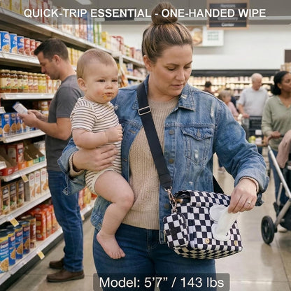 Small Diaper Bag Checkerboard Fanny Pack with Wipes Pocket for Quick Outing
