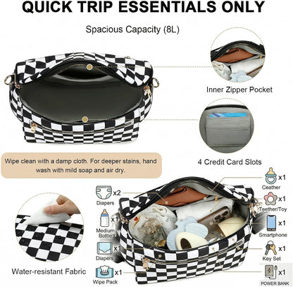 Small Diaper Bag Checkerboard Fanny Pack with Wipes Pocket for Quick Outing