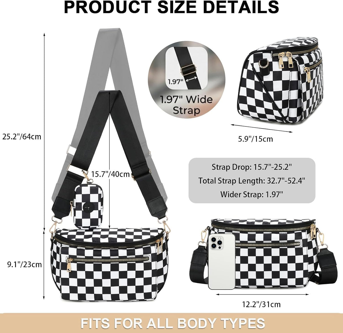 Small Diaper Bag Checkerboard Fanny Pack with Wipes Pocket for Quick Outing