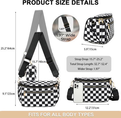 Small Diaper Bag Checkerboard Fanny Pack with Wipes Pocket for Quick Outing