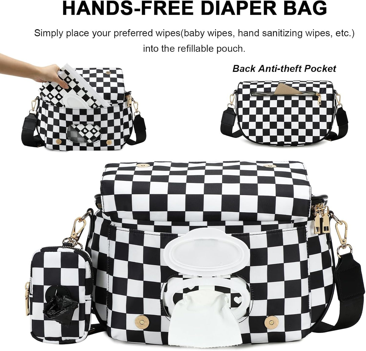 Small Diaper Bag Checkerboard Fanny Pack with Wipes Pocket for Quick Outing