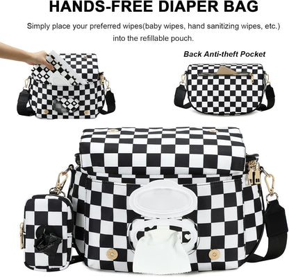 Small Diaper Bag Checkerboard Fanny Pack with Wipes Pocket for Quick Outing