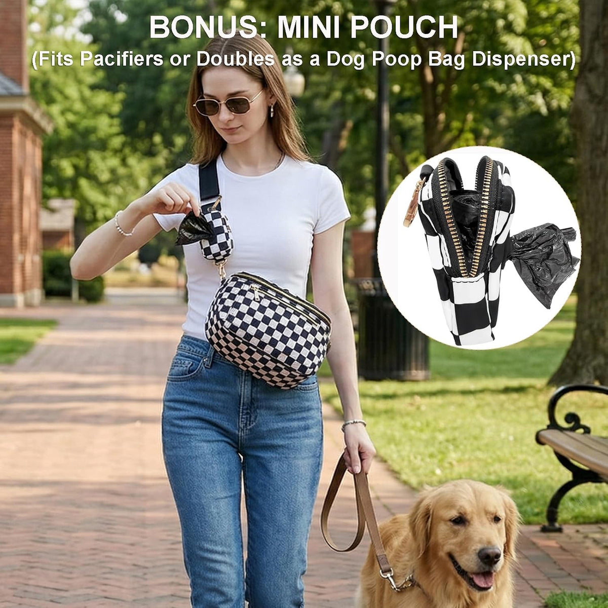 Small Diaper Bag Checkerboard Fanny Pack with Wipes Pocket for Quick Outing