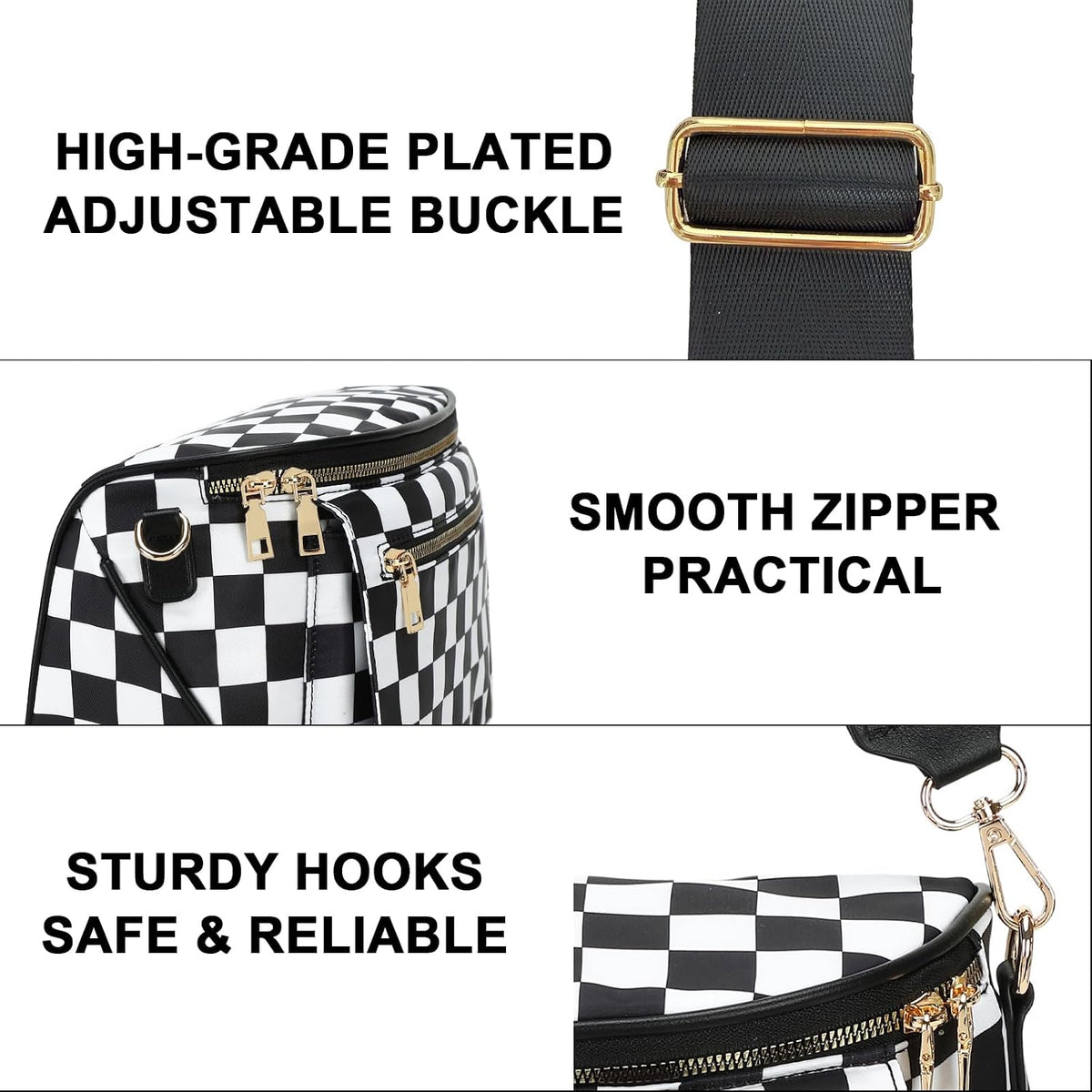Small Diaper Bag Checkerboard Fanny Pack with Wipes Pocket for Quick Outing