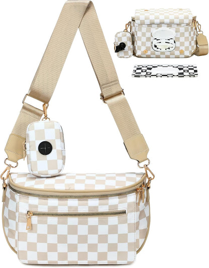 Small Diaper Bag Checkerboard Fanny Pack with Wipes Pocket for Quick Outing