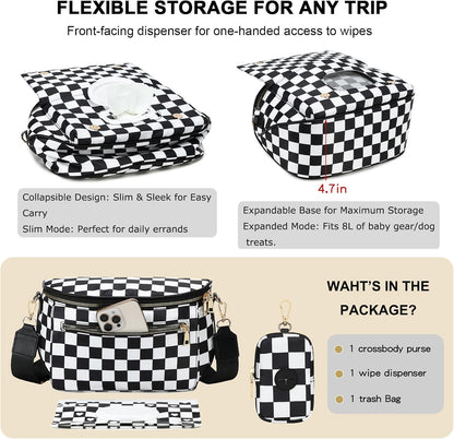 Small Diaper Bag Checkerboard Fanny Pack with Wipes Pocket for Quick Outing
