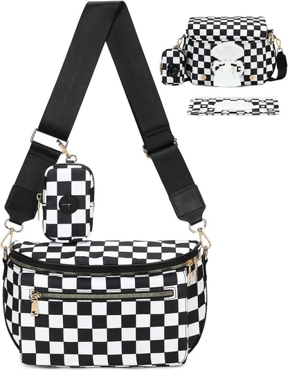 Small Diaper Bag Checkerboard Fanny Pack with Wipes Pocket for Quick Outing