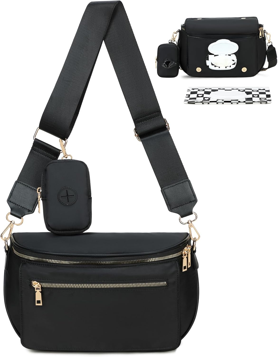 Small Diaper Bag Checkerboard Fanny Pack with Wipes Pocket for Quick Outing