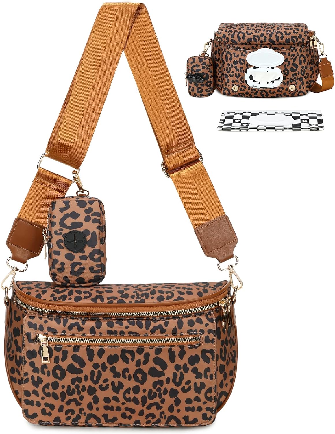Small Diaper Bag Checkerboard Fanny Pack with Wipes Pocket for Quick Outing