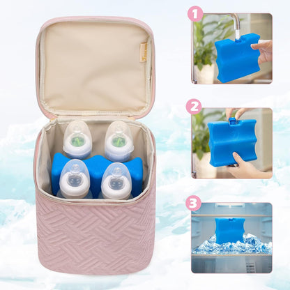 Breastmilk Cooler Bag with Ice Pack, Insulated Baby Bottle Bag