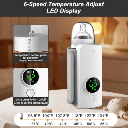 Rechargeable Portable Bottle Warmer for Travel, 6 Temperature Control