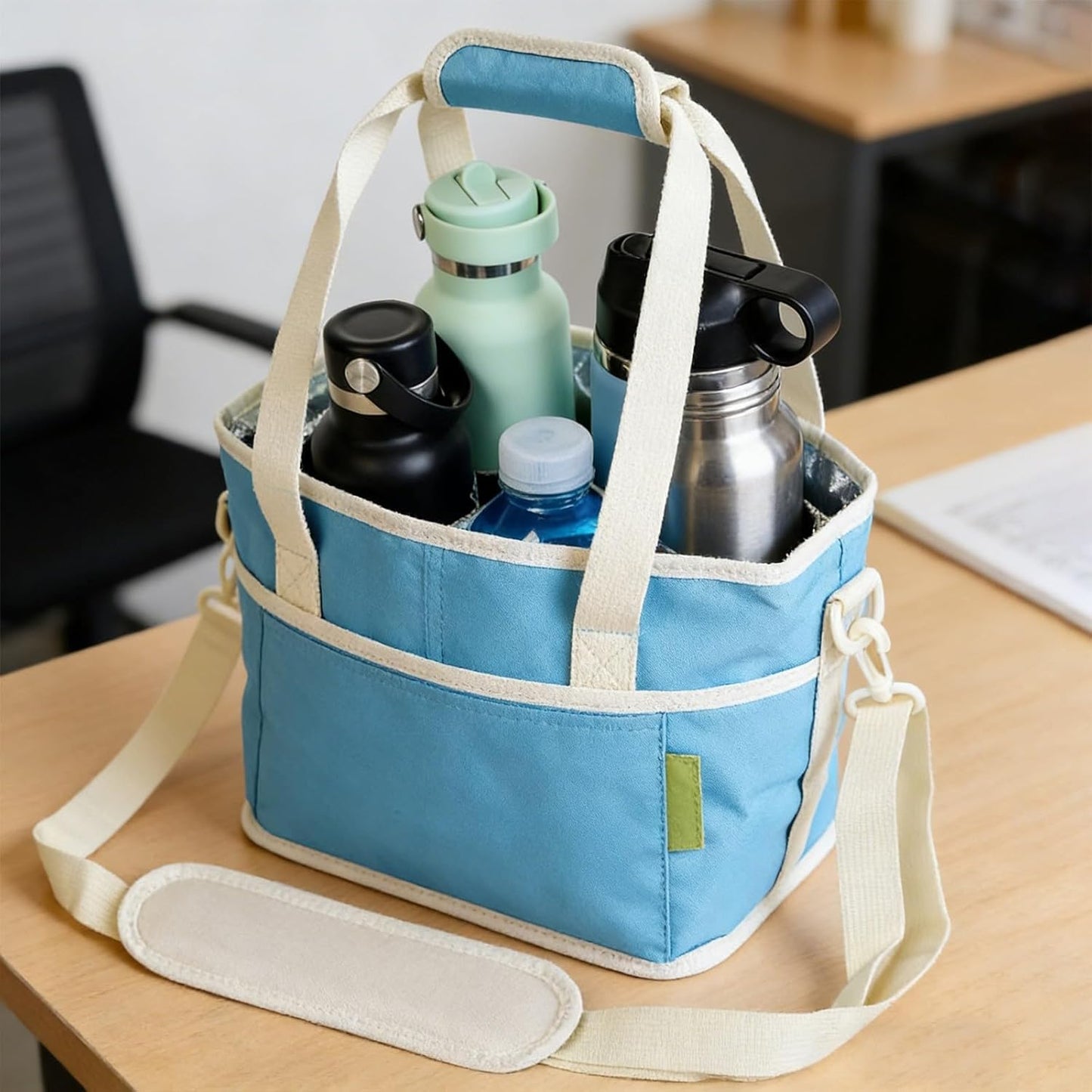 Family Size 4 Compartment Drink Carrier Bag, Cup Carrier Caddy for Hot & Cold Drinks, Portable Cup Holder for Car Travel, Beach, Picnic, Camping & Commute (Pink)