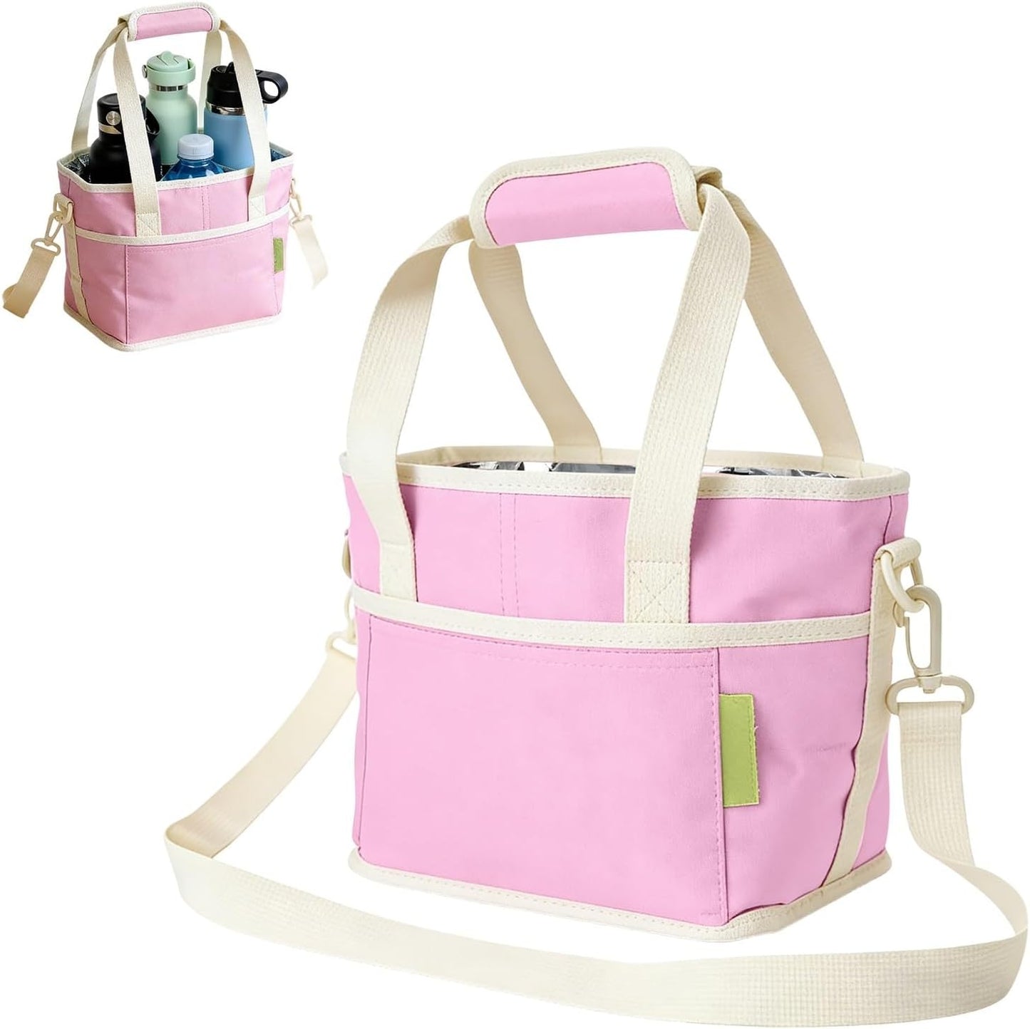 Family Size 4 Compartment Drink Carrier Bag, Cup Carrier Caddy for Hot & Cold Drinks, Portable Cup Holder for Car Travel, Beach, Picnic, Camping & Commute (Pink)