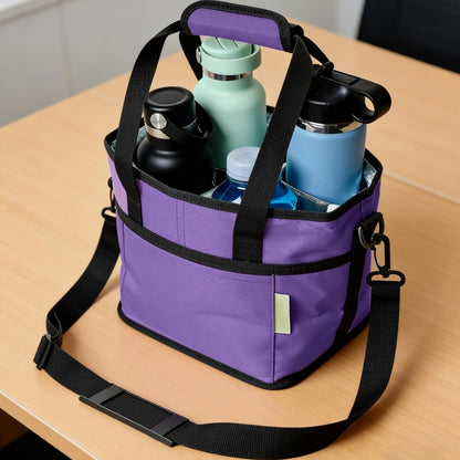 Family Size 4 Compartment Drink Carrier Bag, Cup Carrier Caddy for Hot & Cold Drinks, Portable Cup Holder for Car Travel, Beach, Picnic, Camping & Commute (Pink)