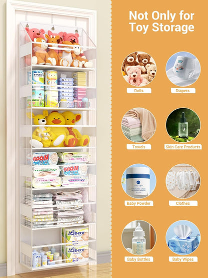 Over Door Hanging Organizer with 6 Shelves, Stuffed Animal Storage - Behind Door Storage for Plush/Bedroom, Nursery, Dorm Room, 1 Pack (Clear white)
