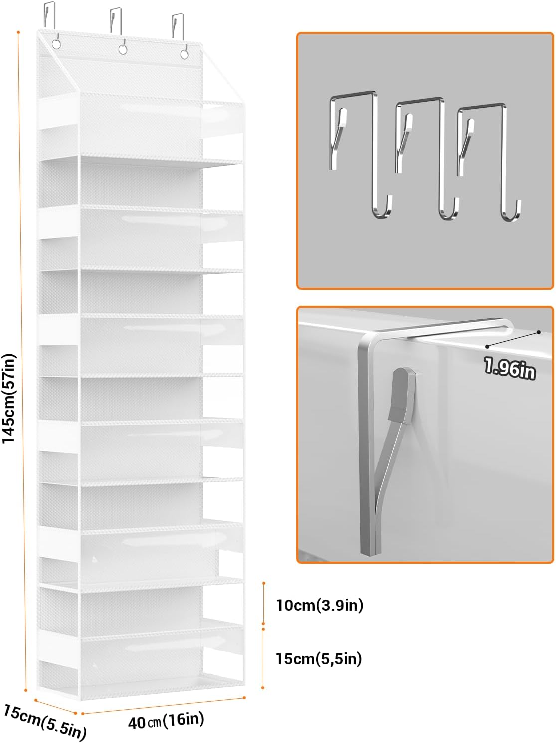 Over Door Hanging Organizer with 6 Shelves, Stuffed Animal Storage - Behind Door Storage for Plush/Bedroom, Nursery, Dorm Room, 1 Pack (Clear white)