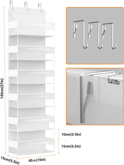 Over Door Hanging Organizer with 6 Shelves, Stuffed Animal Storage - Behind Door Storage for Plush/Bedroom, Nursery, Dorm Room, 1 Pack (Clear white)