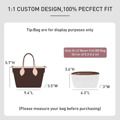Tote Bag Organizer Insert with Base Shaper, Felt Neverfull MM Organizer, Purse Organizer Insert with Zipper Pocket and Bottle Holder, Fits Speedy 30 Neverfull MM Tote Handbags and More,Beige-L