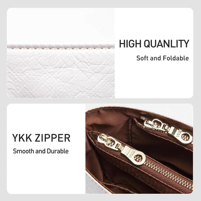 Tote Bag Organizer Insert with Base Shaper, Felt Neverfull MM Organizer, Purse Organizer Insert with Zipper Pocket and Bottle Holder, Fits Speedy 30 Neverfull MM Tote Handbags and More,Beige-L