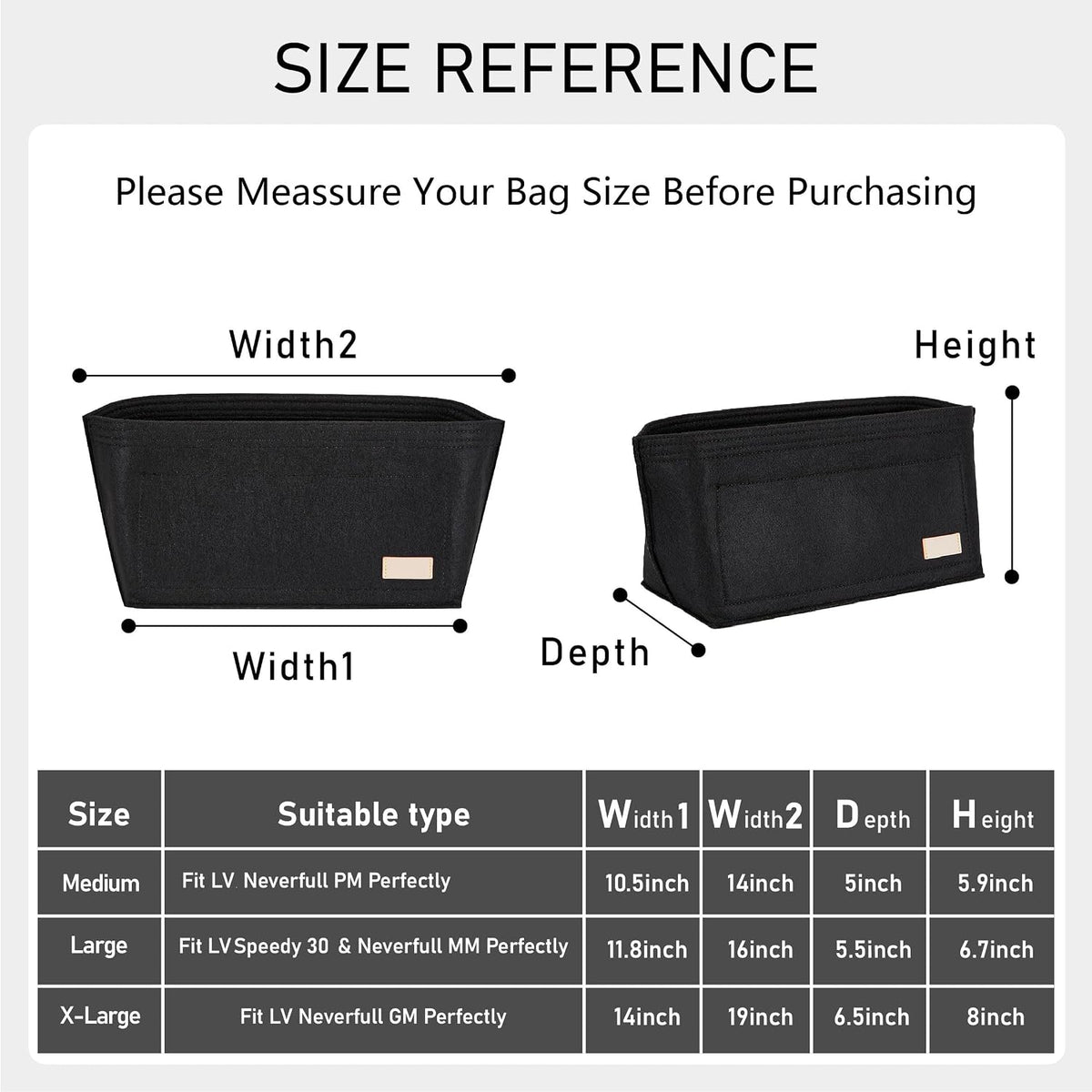 Tote Bag Organizer Insert with Base Shaper, Felt Neverfull MM Organizer, Purse Organizer Insert with Zipper Pocket and Bottle Holder, Fits Speedy 30 Neverfull MM Tote Handbags and More,Beige-L