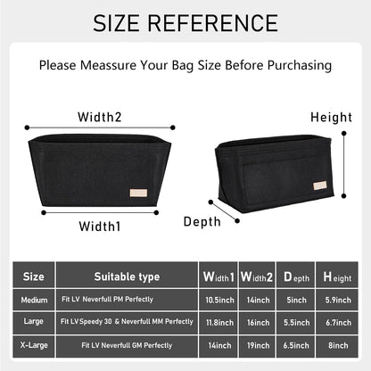 Tote Bag Organizer Insert with Base Shaper, Felt Neverfull MM Organizer, Purse Organizer Insert with Zipper Pocket and Bottle Holder, Fits Speedy 30 Neverfull MM Tote Handbags and More,Beige-L