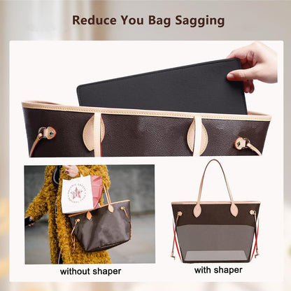 Tote Bag Organizer Insert with Base Shaper, Felt Neverfull MM Organizer, Purse Organizer Insert with Zipper Pocket and Bottle Holder, Fits Speedy 30 Neverfull MM Tote Handbags and More,Beige-L