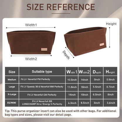 Tote Bag Organizer Insert with Base Shaper, Felt Neverfull MM Organizer, Purse Organizer Insert with Zipper Pocket and Bottle Holder, Fits Speedy 30 Neverfull MM Tote Handbags and More,Beige-L