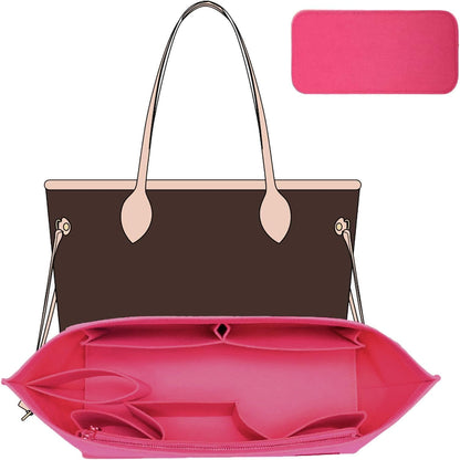 Tote Bag Organizer Insert with Base Shaper, Felt Neverfull MM Organizer, Purse Organizer Insert with Zipper Pocket and Bottle Holder, Fits Speedy 30 Neverfull MM Tote Handbags and More,Beige-L