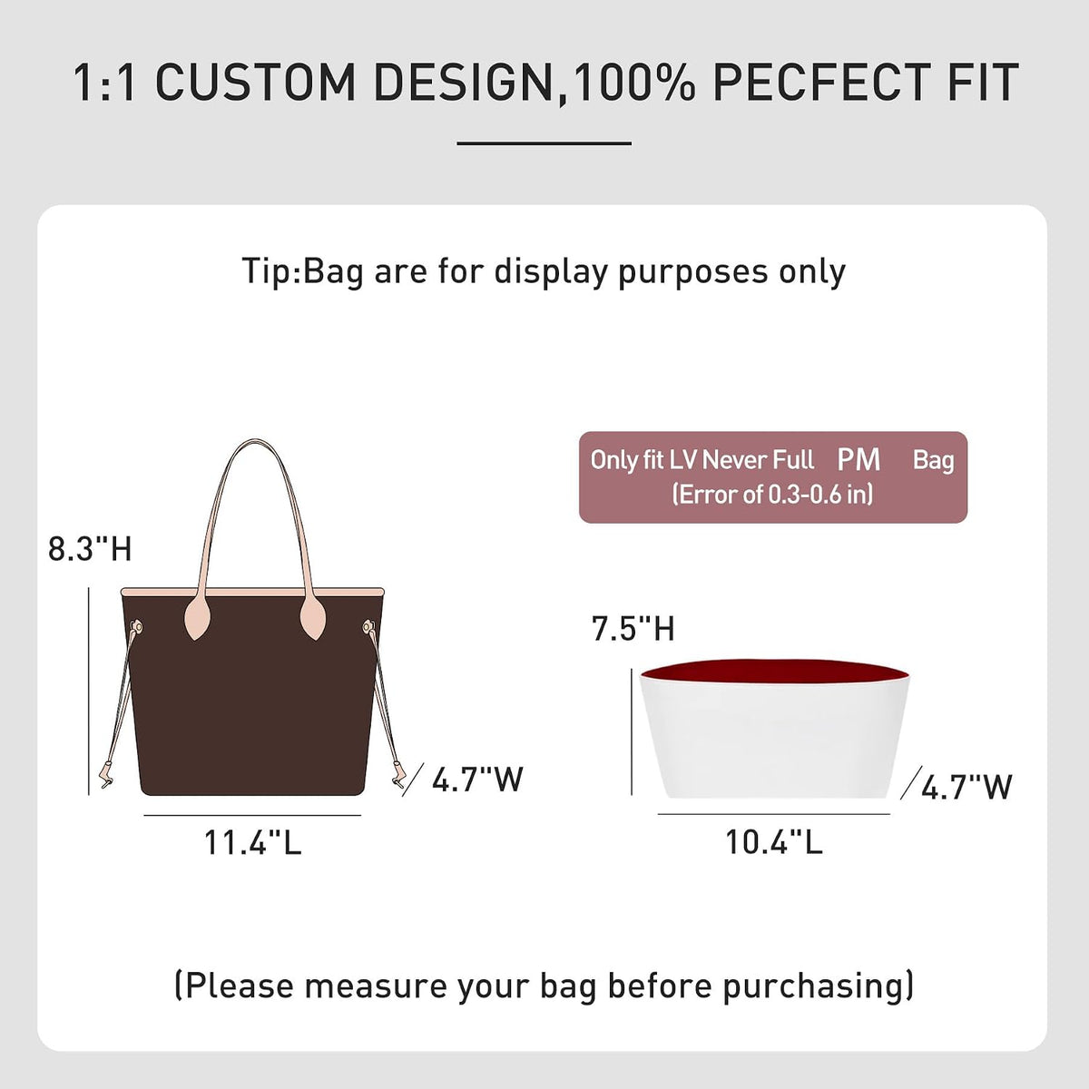 Tote Bag Organizer Insert with Base Shaper, Felt Neverfull MM Organizer, Purse Organizer Insert with Zipper Pocket and Bottle Holder, Fits Speedy 30 Neverfull MM Tote Handbags and More,Beige-L