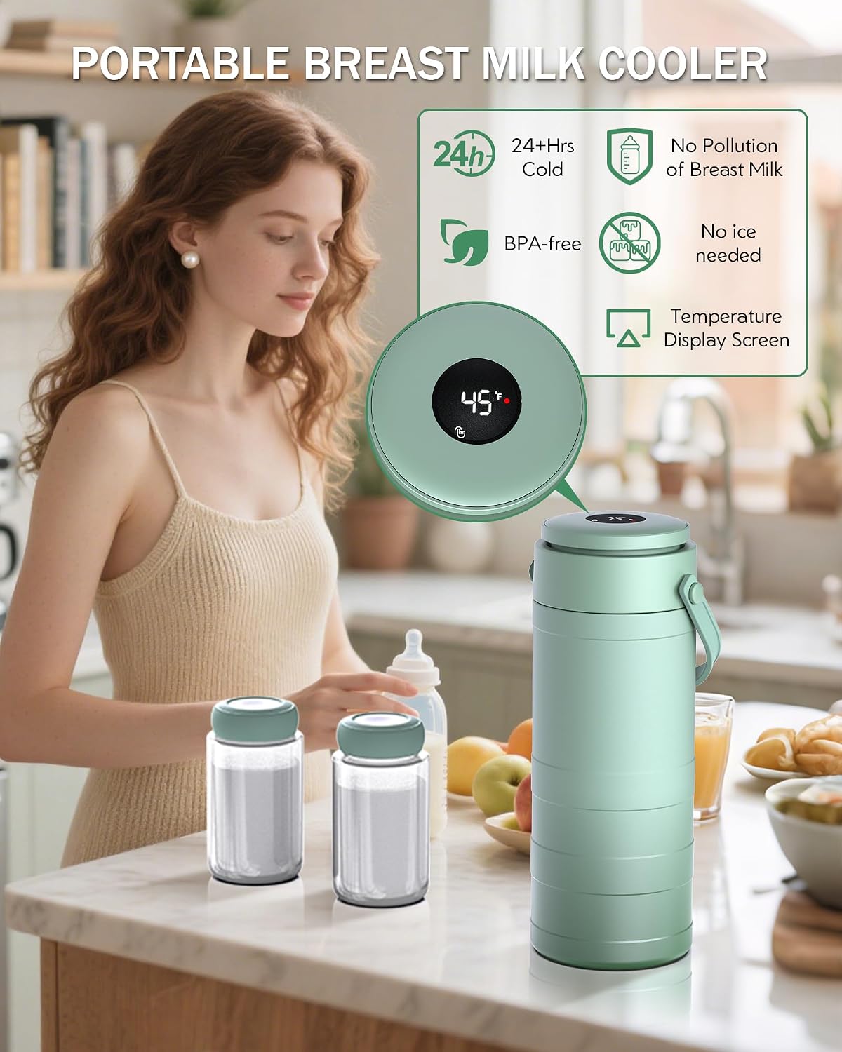 Portable Breast Milk Cooler Bottle with Digital Temp Display
