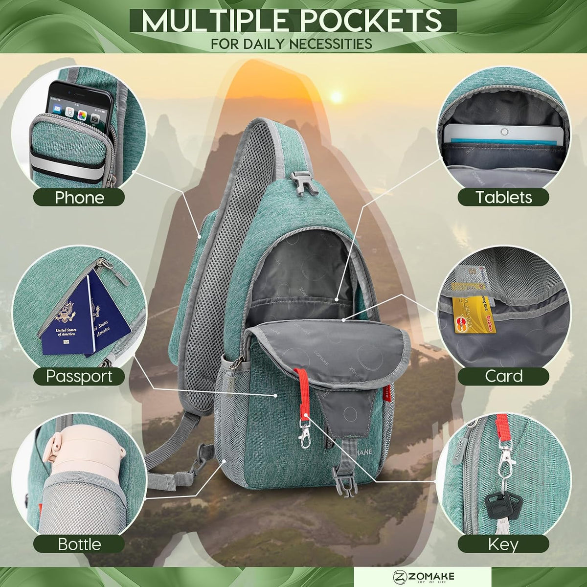 Sling Bag,Small Crossbody Sling Backpack Shoulder Daypack for Travel